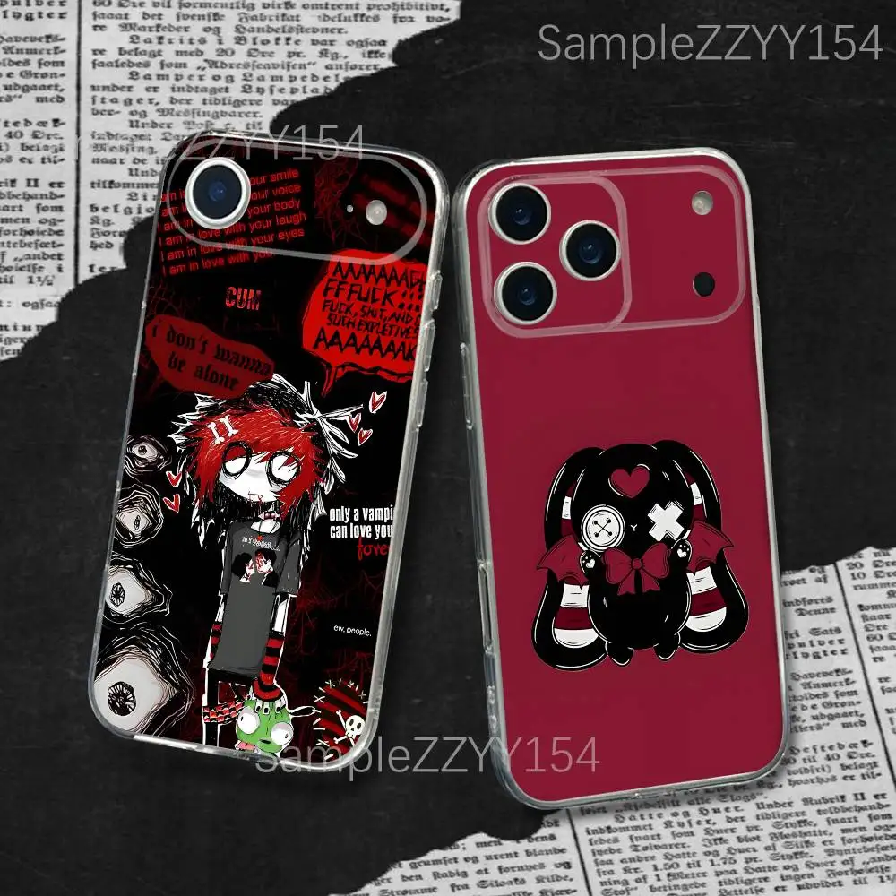 

Love Black and Cute Emo For iPhone 17,16,15,14,13,12,11 Plus,Pro,Max,XR,XS,X,7,8 Plus,SE,Mini Transparent Soft Phone Case