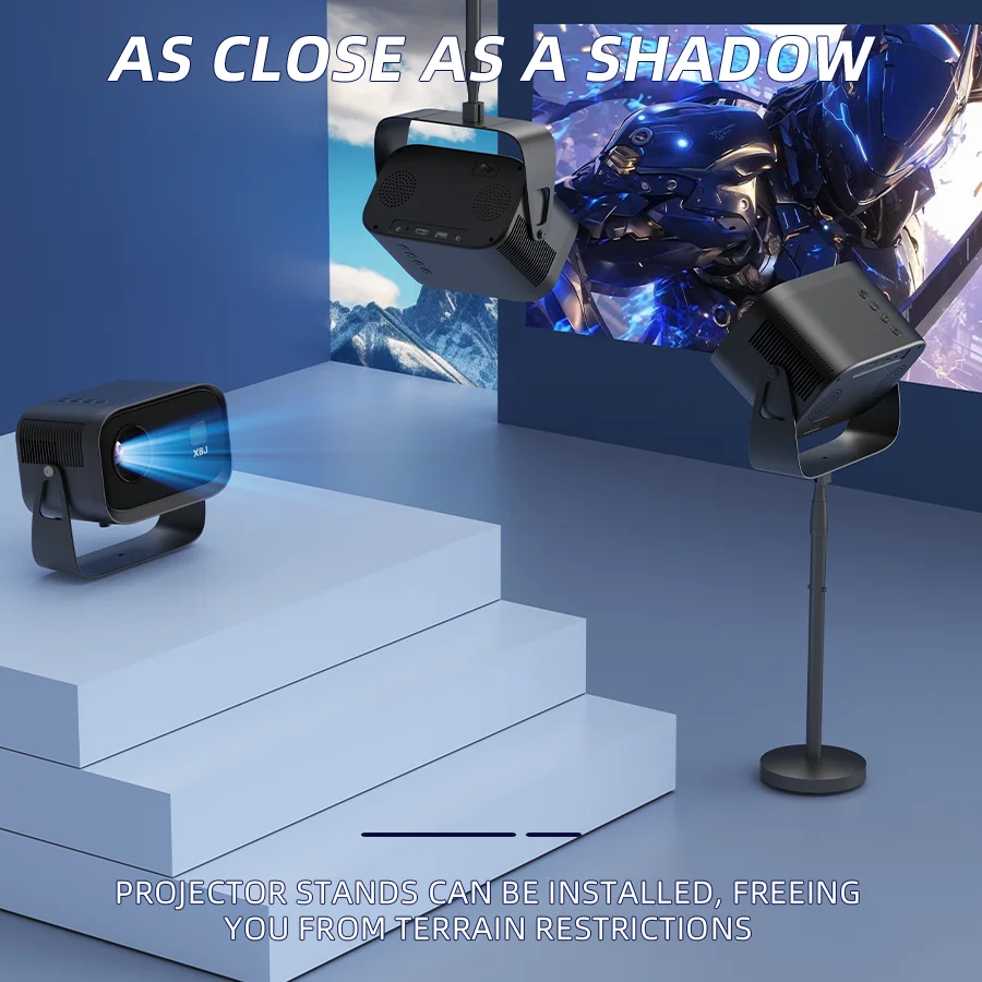 145 °   Mini proyector con soporte ajustable, con WiFi y Bluetooth, calidad 4K, enfoque eléctrico, corrección keystone, cine en casa