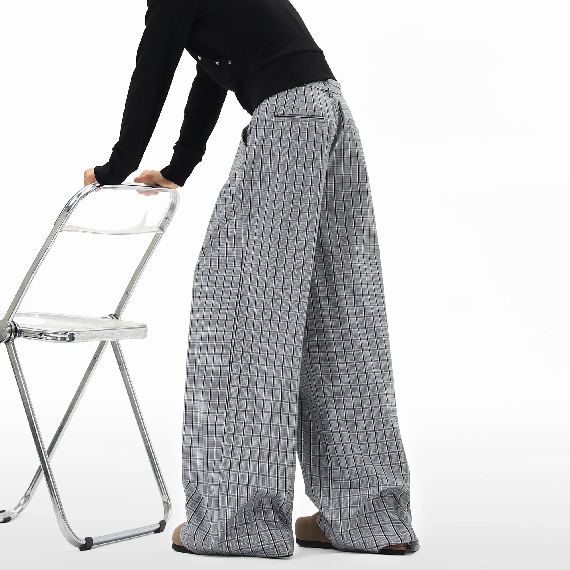 Mens Relaxed Fit Trousers Plaid Design Straight Leg Casual Pants Soft Wrinkle Resistant Fabric Youth Fashion Comfort Wear