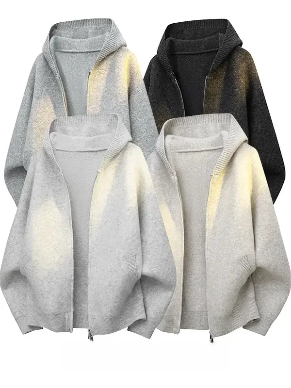 

Мужской вязаный кардиган-худи оверсайз в американском стиле, повседневная верхняя одежда из мягкого полиэстера для весны, осени и зимы