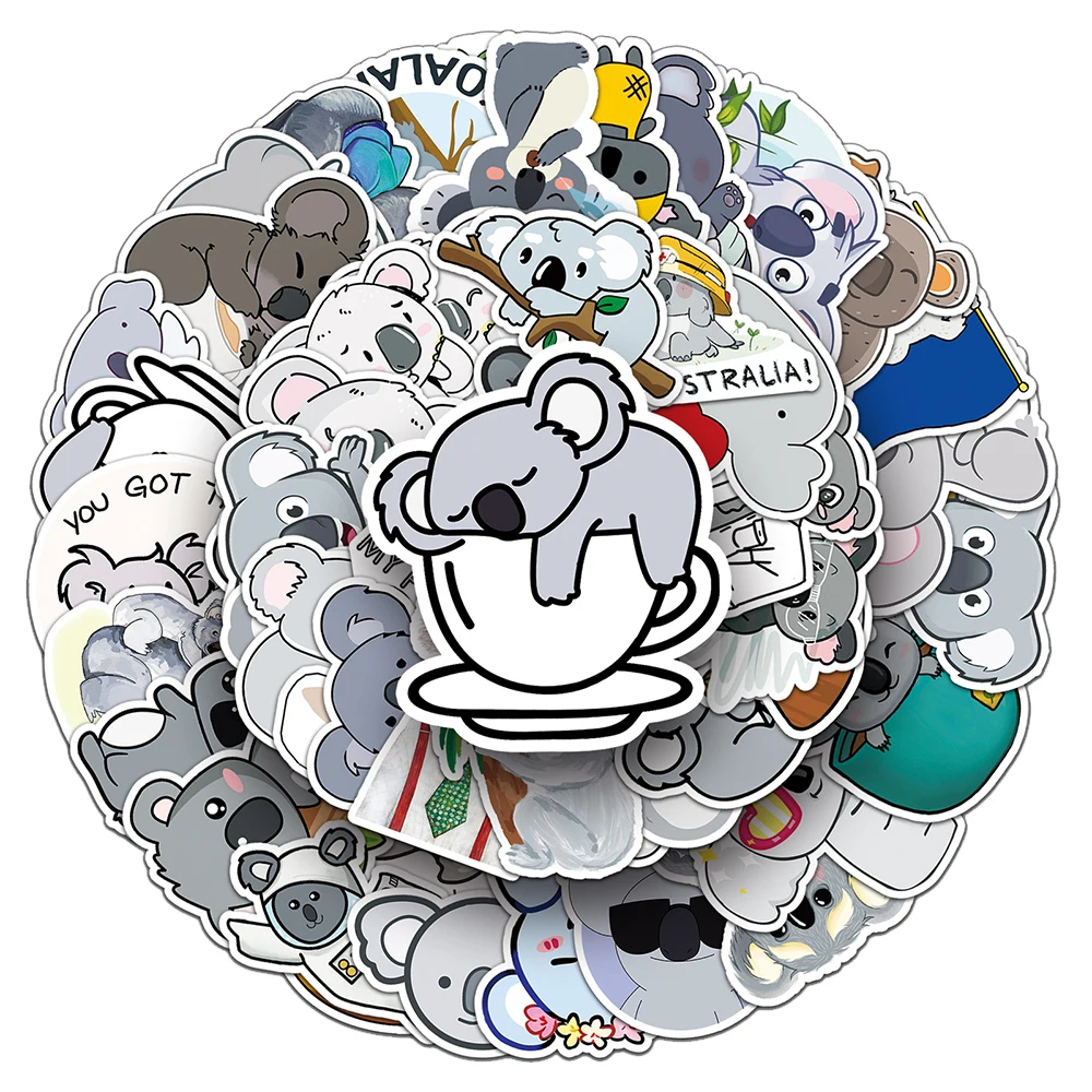 10/30/50pcs mignon gris Koala animaux autocollants Kawaii dessin animé décalcomanies décoration papeterie téléphone cahier bagages autocollant en gros
