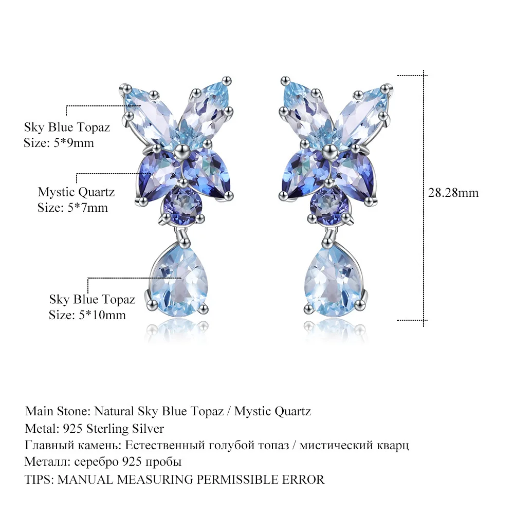 

Luxury brand genuine real jewels Natural Stone Topaz Design s925 Silver Crystal Earrings high quality