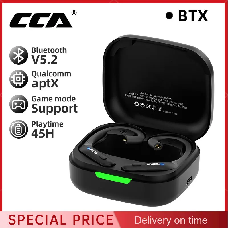 CCA BTX Bluetooth-Compatible 5.2 True Wireless Earphones Ear Hook Sports Earbuds Headset 2 Modes HiFi Game Wireless Headphones