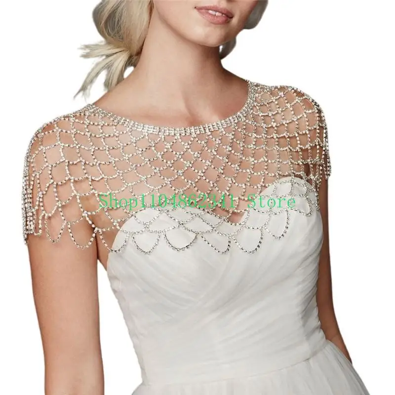 5ASDエレガントなメッシュショールショルダーチェーンネックラップジュエリーとラインストーンタッセル