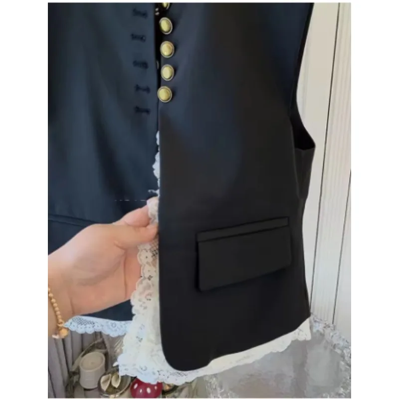 Women Lace Patchwork Vest Korean O Neck Casual Sleeveless Jackets New Female Loose Waistcoat Vintage Chic Tops Women Clothing