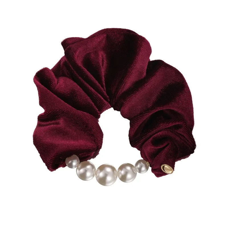 Retro Luxury Velvet Pearl Hair Scrunchies High Elastic Headbands for Womens Elegant Hair Band Female Ties Ponytail Head Rope New
