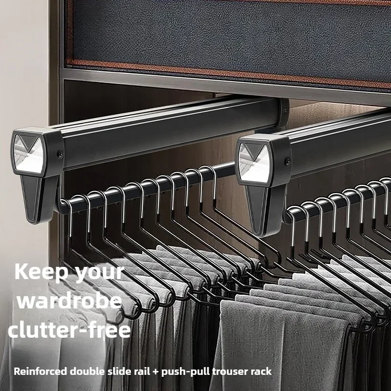 Closet Shallow Closet Slide Rail Retractable Hangers Cabinet Hanging Rod Vertical Pull-Out Top Mounted Trouser Rack Free of Hole
