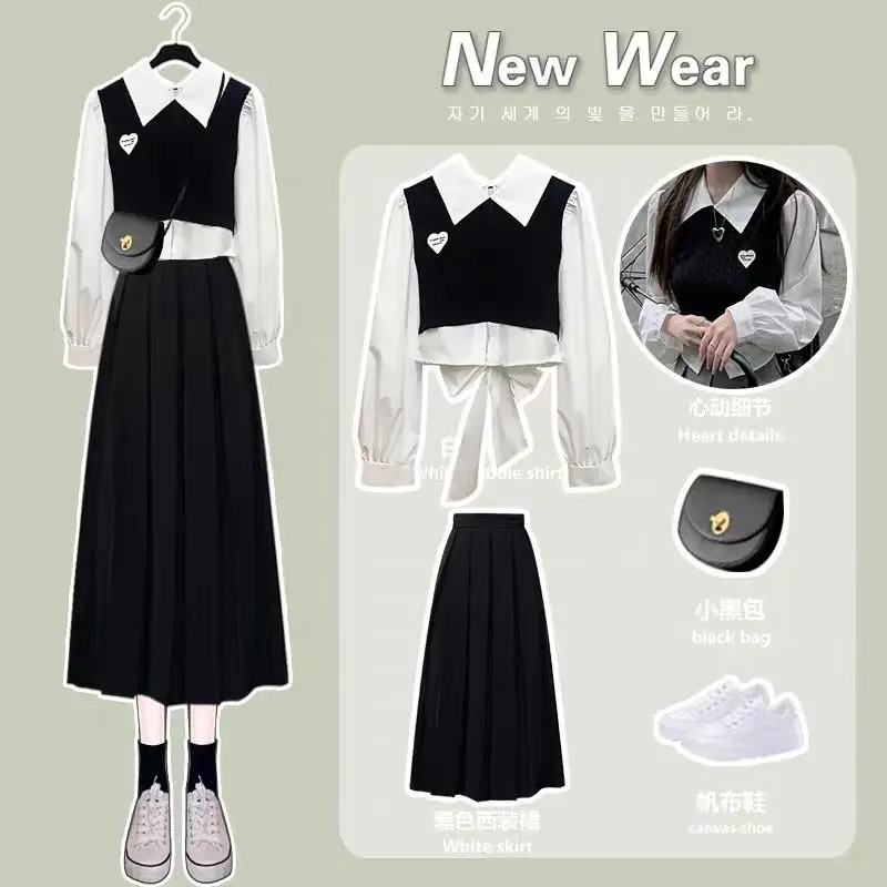

Korean Early Autumn Sweet College-style Shirt Skirt Suit Srping Two Piece Dress for Woman Outfits