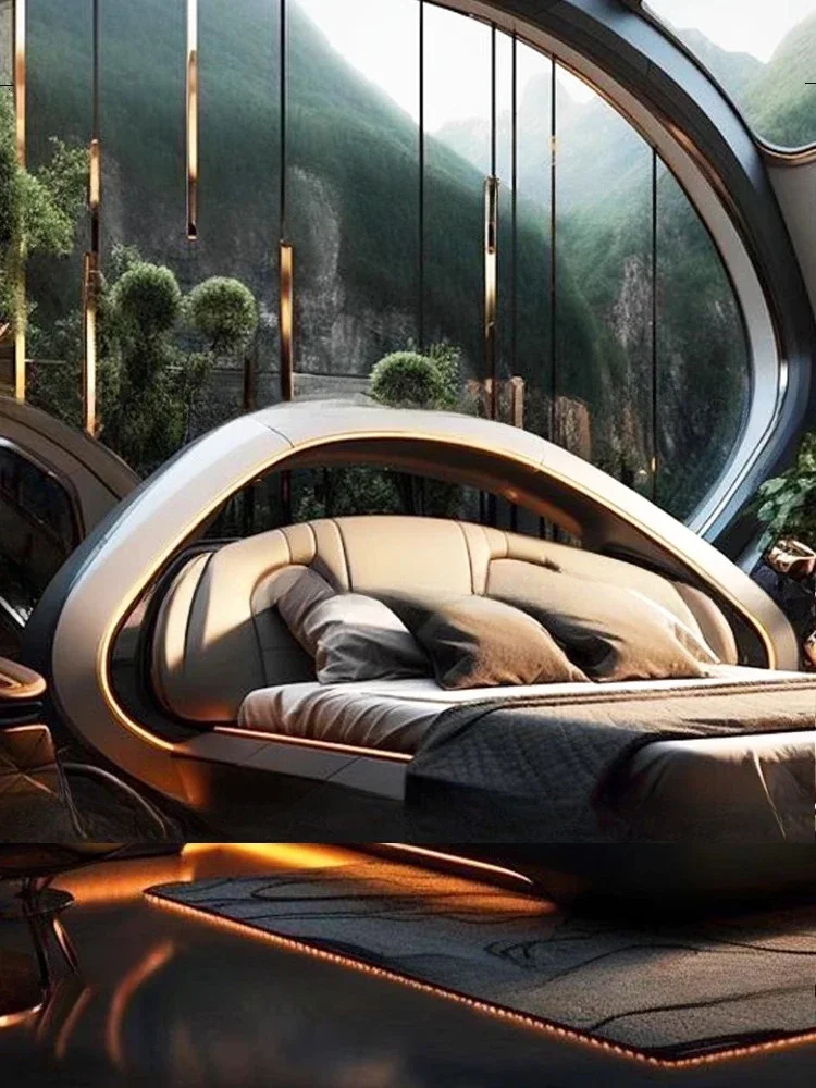 AI technology sense design double bed, science fiction sense bedroom big be d