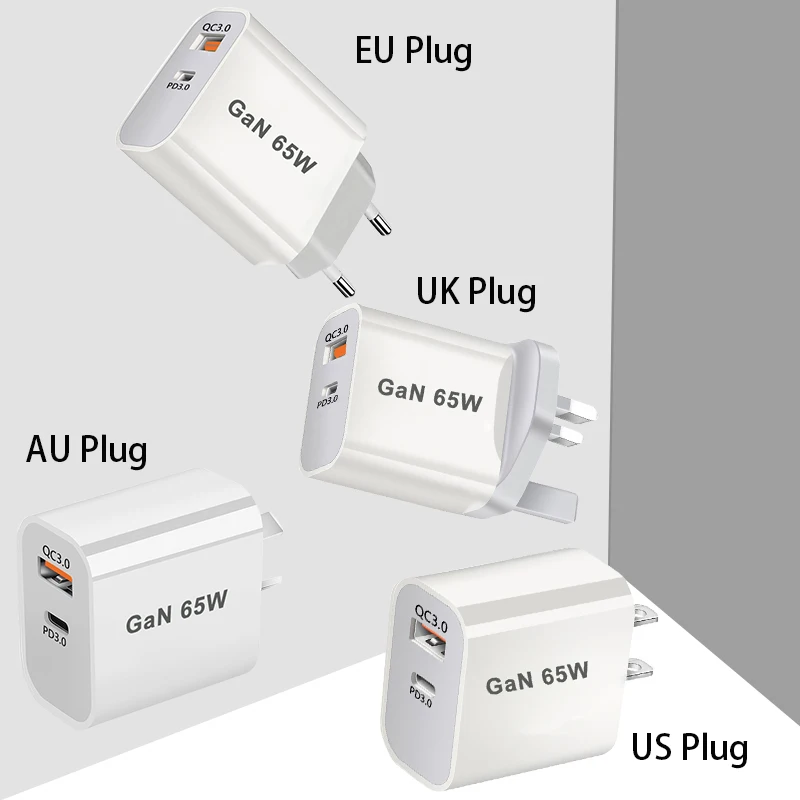 Total 65W USB C Charger GaN Fast Charging Wall Charger For iPhone Samsung Xiaomi Quick Charge EU/US Plug Phone Charger Adapter