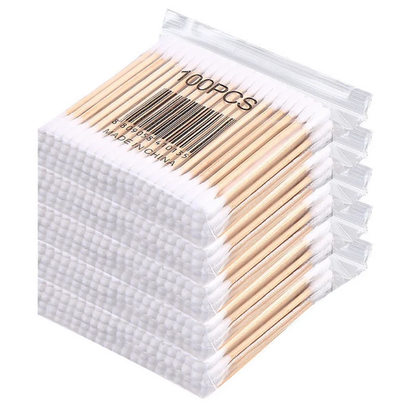 100/200/500 قطعة مزدوجة الرأس أعواد قطنية النساء ماكياج أعواد قطنية تلميح ل العصي الخشبية آذان الأنف تنظيف أدوات الرعاية الصحية