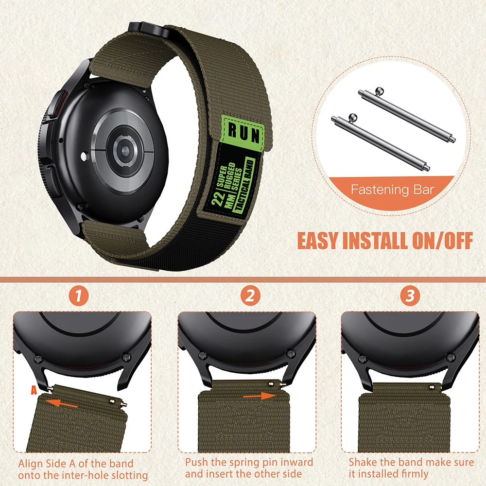 Ремешок нейлоновый прочный для Samsung Galaxy Watch 7 6 5 4 Band /Watch 5 Pro /Gear S3 Frontier, браслет HUAWEI GT 2/2E/3, 20 мм 22 мм