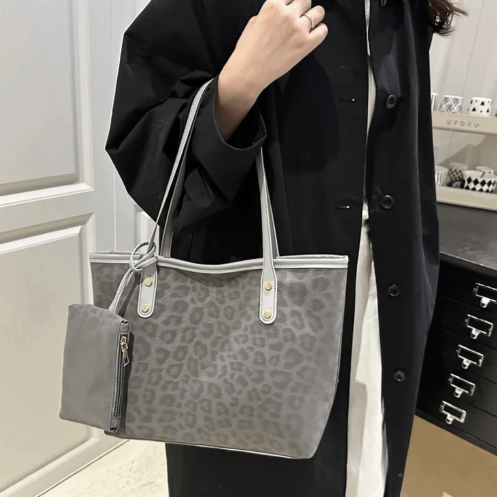 Trendy Leopard Print Women Tote Bag PU Leather with Mini Bag Shoulder Bags Large Capacity Underarm Bag