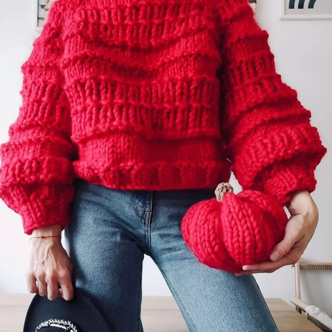 2024 New Spring Wear Women\'s Pure Wool Needle Handmade Knitted Sweater Knitted Sweater Candy Color Pullover Thick Needle Customi