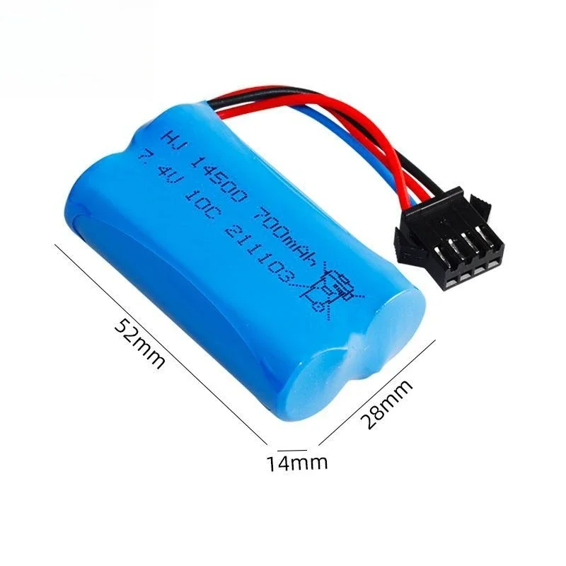 7.4V cylindrical lithium battery 700mAh climbing car electric remote control toy 10C high rate 14500 battery pack