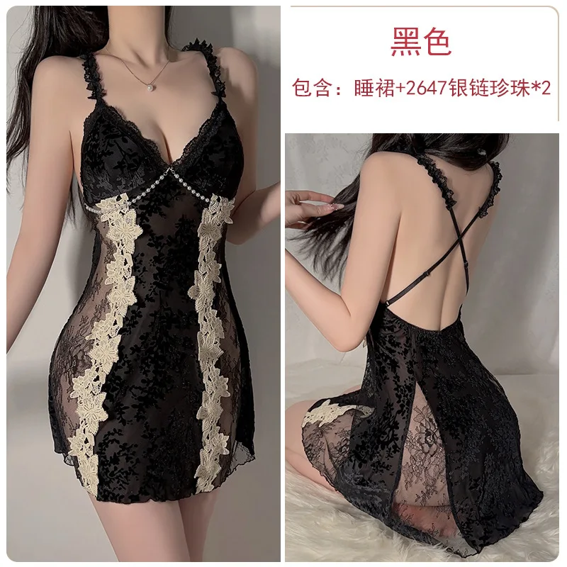 섹시하고 가슴을 강조하는 여성용 잠옷, 순수한 매력의 레이스 유혹, 따뜻한 벨벳 나이트가운, 아우터웨어 홈 세트