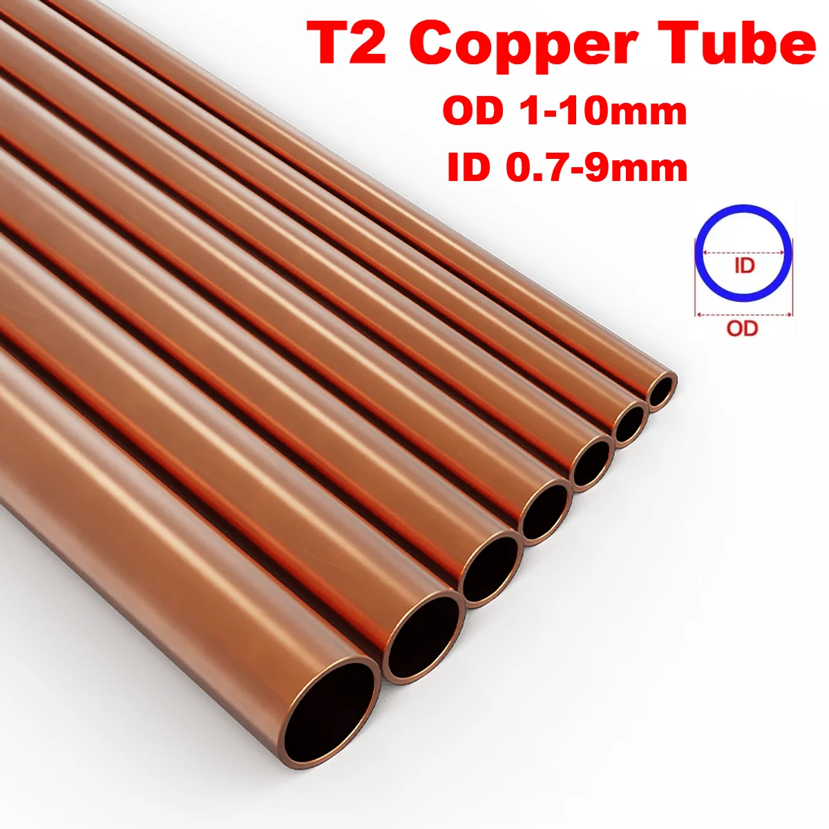 2Pcs/lot OD 1mm-10mm T2 Micro Copper Tube Length 500mm Thin Wall Hollow Capillary Hard Straight Thin Wall Copper Pipe
