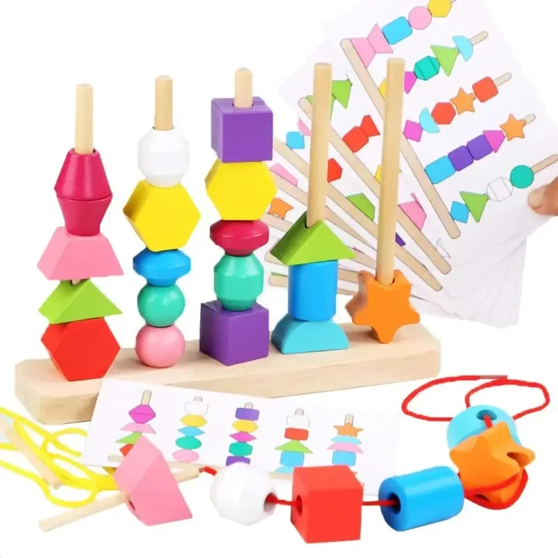 Jouets en bois Montessori, jeu de Puzzle de couleurs et de formes assorties, Cognition de perles colorées, jouets éducatifs précoces pour enfants, cadeau pour enfants