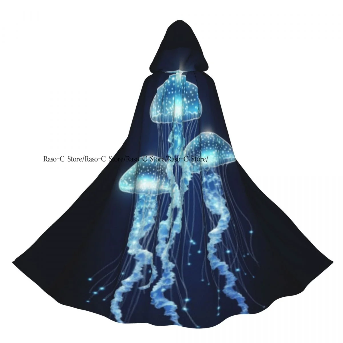 Bioluminescent Jellyfish With Tentacles Hooded Cloak Polyester Unisex Witch Cape Costume Accessory