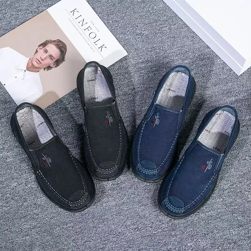 Men's Casual Canvas Shoes Breathable Anti-Odor Beijing Style Slip-On Wear-Resistant Leisure Shoes Comfortable All-Match Footwear