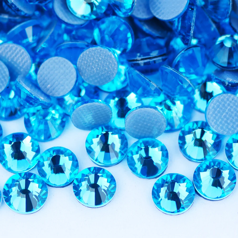 YANRUO 2058HF SS4-SS30 Aquamarine Flatback Hotfix Rhinestones Strass Crystal Glass Stones For Clothes Accessories
