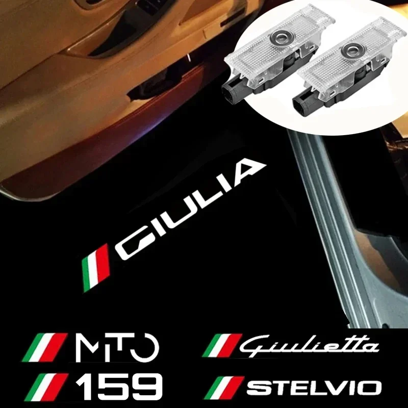 2Pcs LED Door Welcome Logo Lights Ghost Shadow Projection Lamp for Alfa Romeo Sportiva Giulia Giulietta 159 156 MITO Stelvio 147