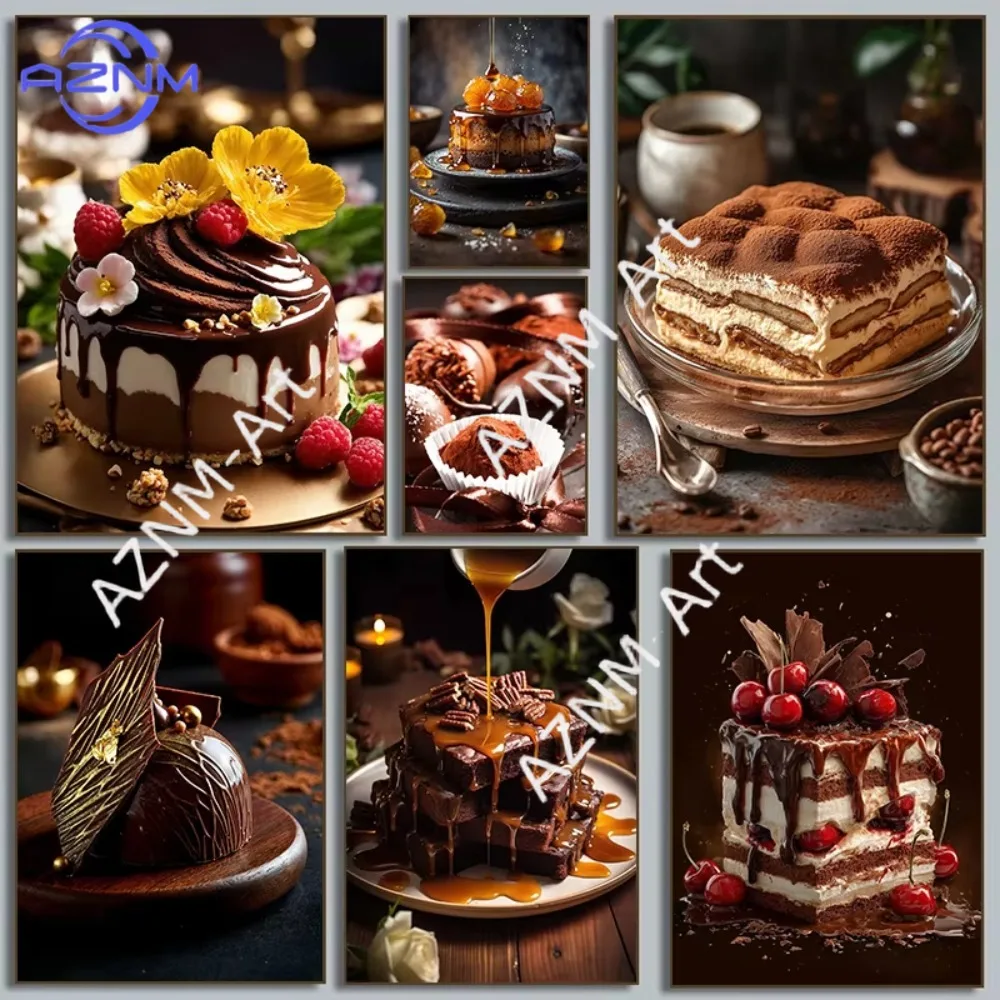 1PC ，Delicious Dessert Chocolate Nuts Strawberry Cake Kitchen Food Poster Canvas Paintings Wall Art Pictures Coffee Shop Home
