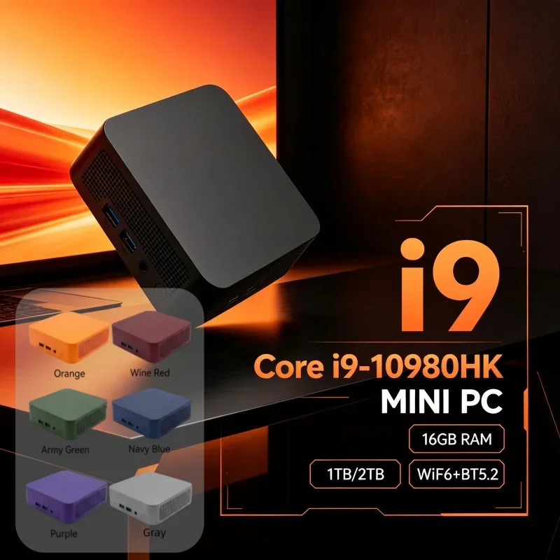 Hot New I9-10980HK Slim Mini PC 16GB RAM 1/2TB SSD 13 Colors WiFi6 BT5.2 Win11 4K Gaming Desktop