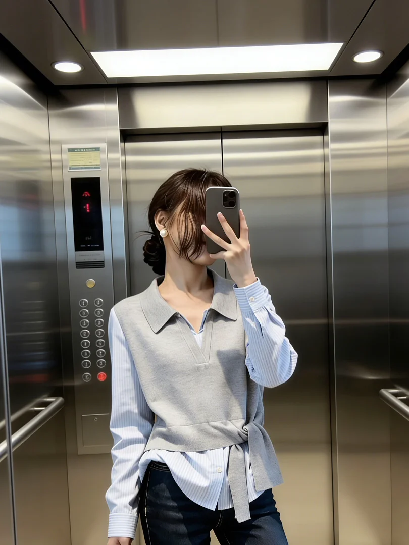

2026 New Style Women's Knitted Shirt Collar Loose Slimming High-End Commute Fashion Top Fake Two-Piece Long Sleeve Regular Le...