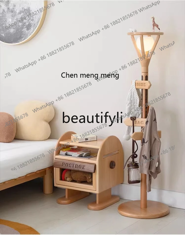 

X Street Sign Coat Rack Solid Wood Floor-standing Clothes Rack with Mirror Shoe Changing Stool Bedside Cabinet