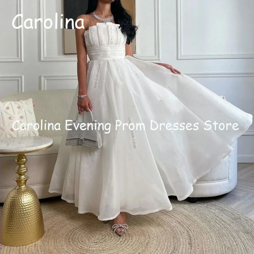 Carolina Organza A-line Strapless Ruffle Ankle-length Prom Gown luxury Evening Formal Elegant Pretty Party Dress for Women 2023