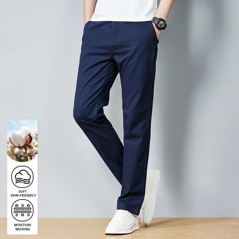 최고급 98% 코튼 새 브랜드 캐주얼 패션 슬림 피트 롱 팬츠 스트레이트 펜슬 streetwear 바지 남성 의류