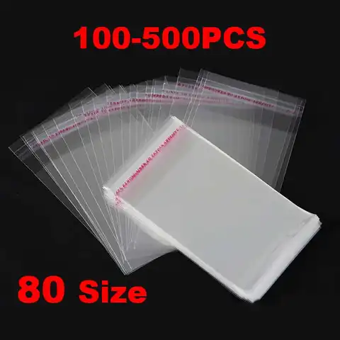 100-500PCS Clear OPP Self Adhesive Bags Transparent Plastic Cellophane Packaging Bags Jewelry Cookie Clothing Food Storage Bags