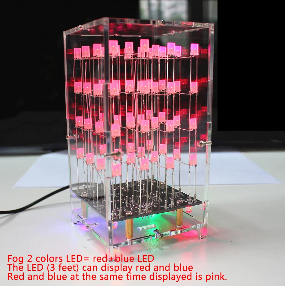 4x4x4 Colorful LED cube kit MCU single chip 3D electronic DIY production fog LED lights handmade DIY Parts Kit Light Cubic