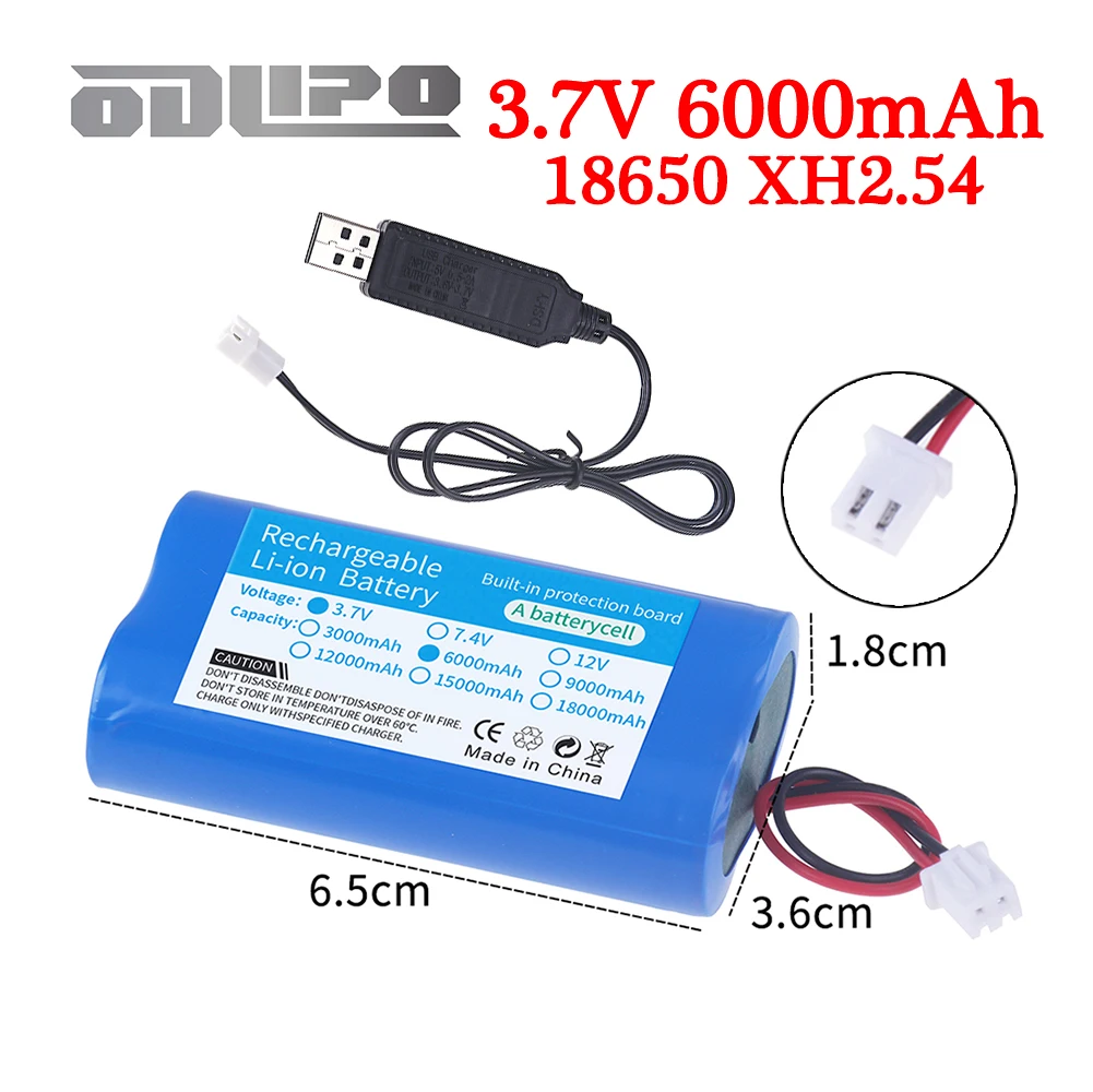 1S 3.7V 6000mAh Rechargeable Battery with XH2.54-2P Plug 18650 for Radio Bluetooth Speaker, Lighting Headlights LED Light