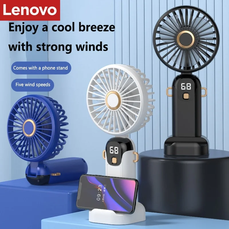 Lenovo Portable USB Rechargeable Mini Fan Digital Display Handheld Desktop Cooling Ventilator for Outdoor Travel
