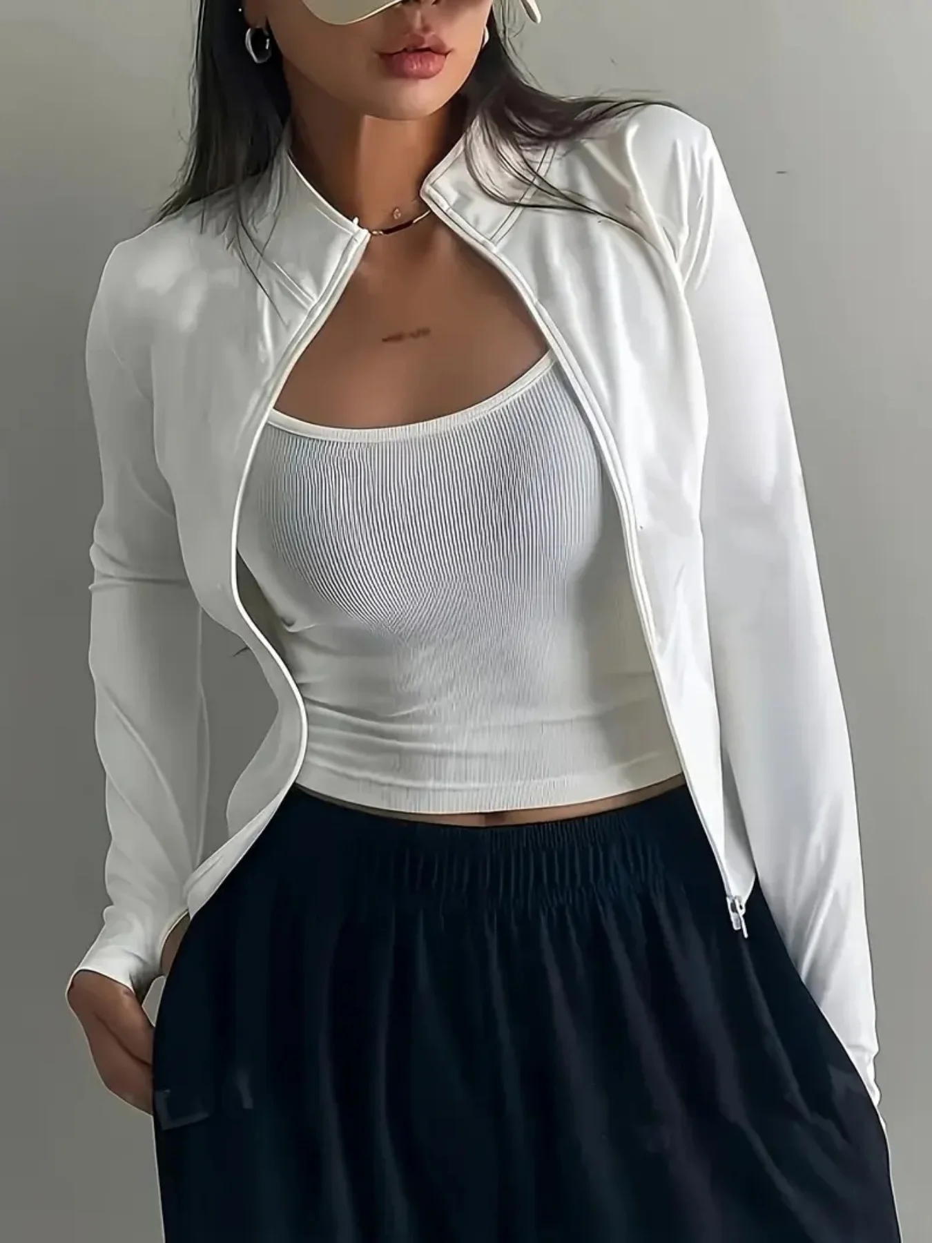 

Новая четырехсезонная куртка-кардиган на молнии с воротником-стойкой и длинными рукавами для женщин, эластичная облегающая куртка для бега, утренняя пробежка, спортивная одежда для велоспорта на открытом воздухе, куртка для пилатеса, модная тренировочная 