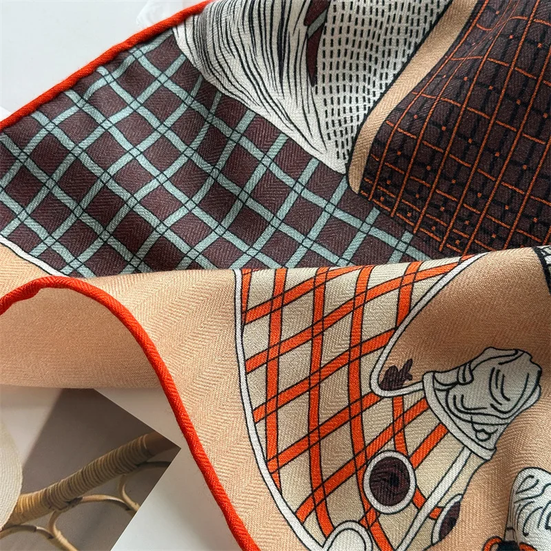 양면 프린트 스카프 65CM 럭셔리 디자이너 여성용 머리 스카프 실크 울 스카프 사각형 따뜻한 스카프 65CM 어머니 연인 선물