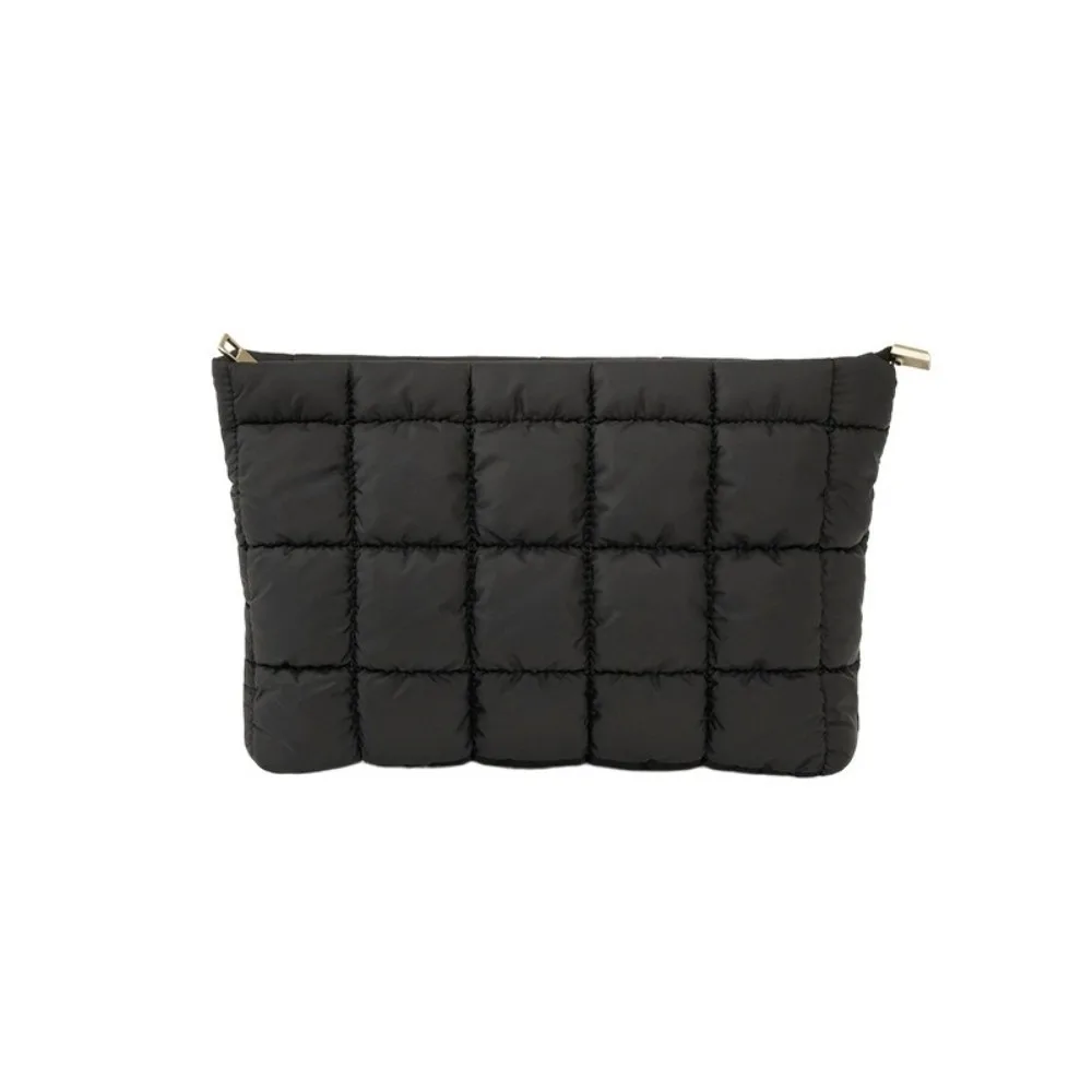 Elegant Puffy Quilted Padded Makeup Bag Large Capacity Storage Bag Cotton Clutch Bag Solid Color Handbag Cosmetic Bag Women