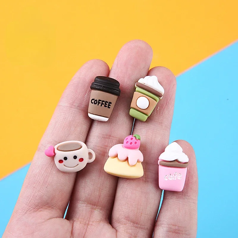 10 pièces de miniatures et breloques plates en résine, motifs café dessin animé Kawaii, accessoires DIY pour loisirs créatifs et scrapbooking