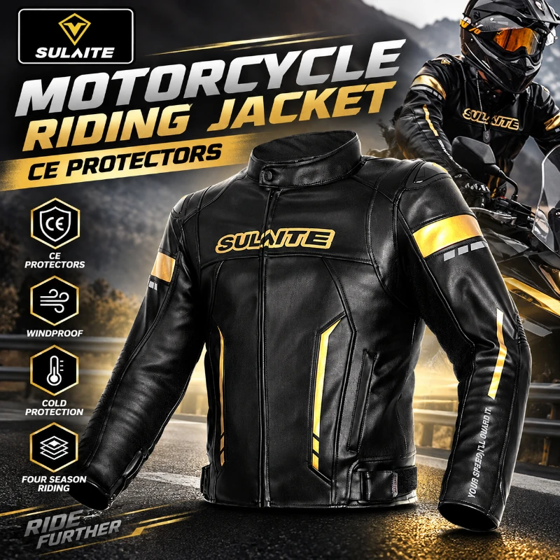 Motorcycle Riding Jacket Men Women Windproof PU Biker Jacket with CE Protectors Cold Weather Racing Touring Gear