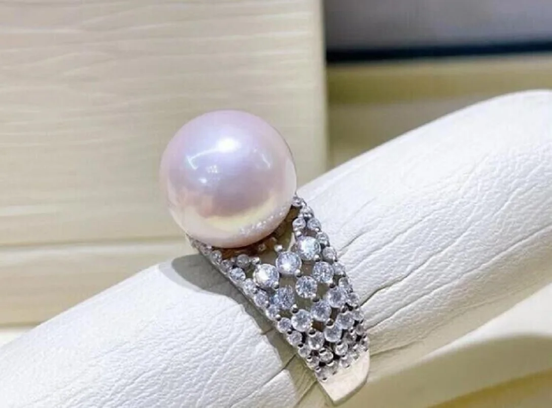 

Gorgeous Giant AAAAA 10-11mm South China Sea White Round Pearl Ring 925s