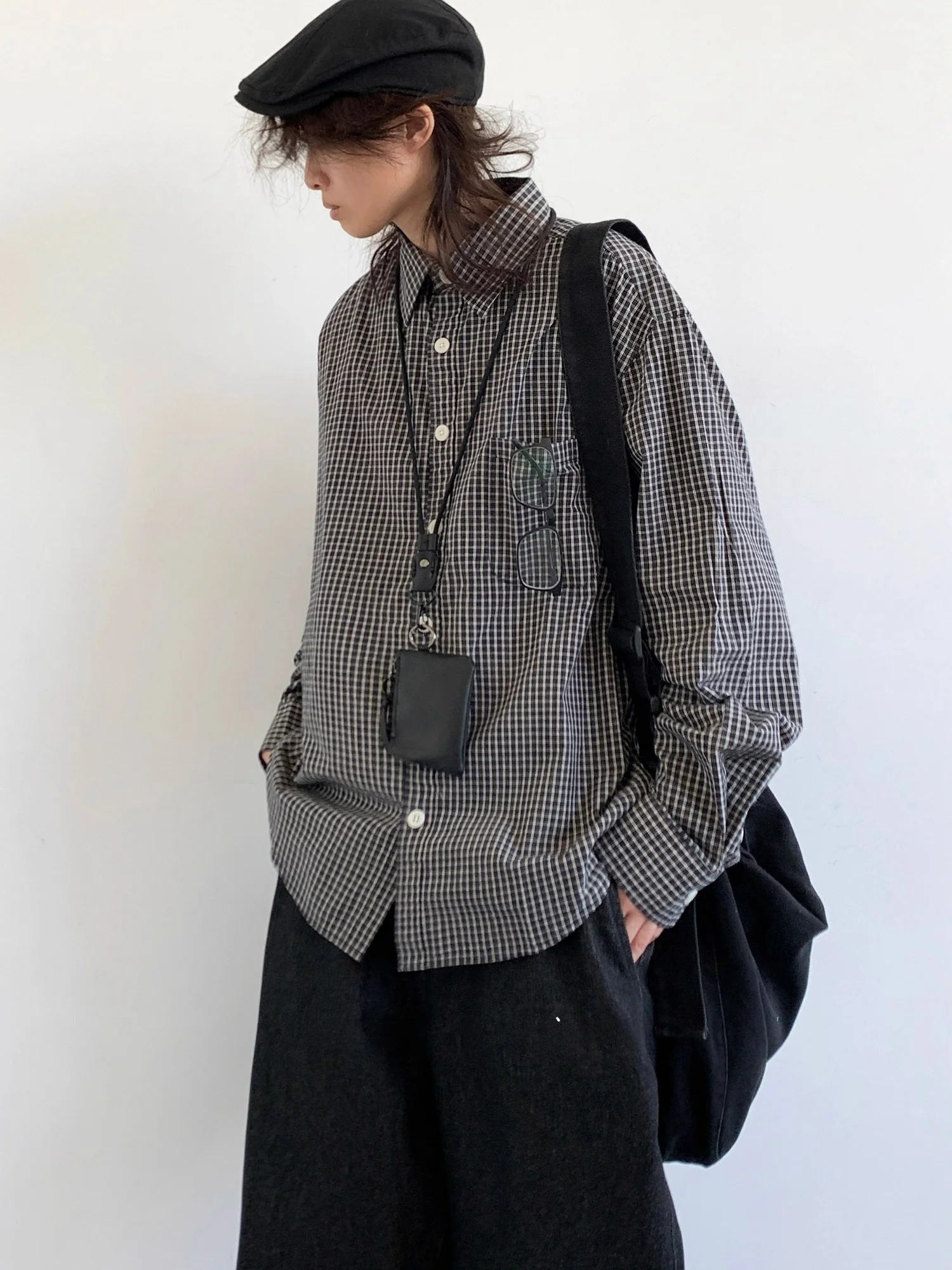 

Классическое длинное пальто в клетку Bla в стиле ретро в японском стиле, свободное повседневное пальто на весну и осень, чистое пальто на все сезоны