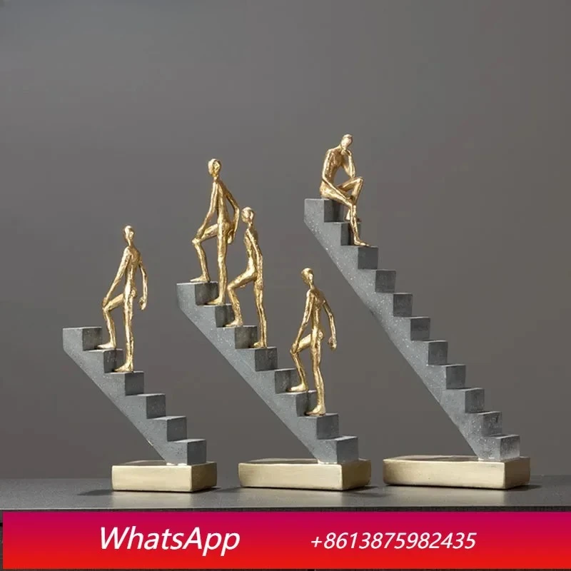 

Abstract Golden Man Climbing Stairs Ornaments Portrait Statue Desktop Decor Statuette Crafts Resin Figurines Home Decoration