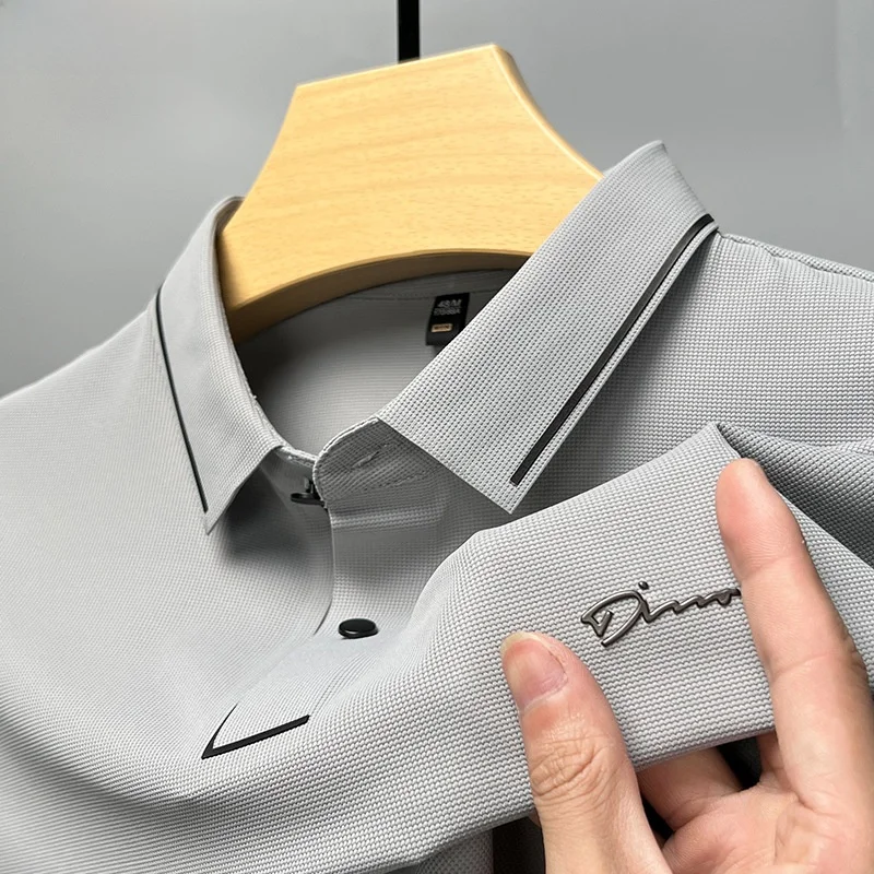 

New High-End Ice Silk Short Sleeve Shirt Men's Loose Business Summer Casual Fashion Youth Clothes Slit Polyester Fiber