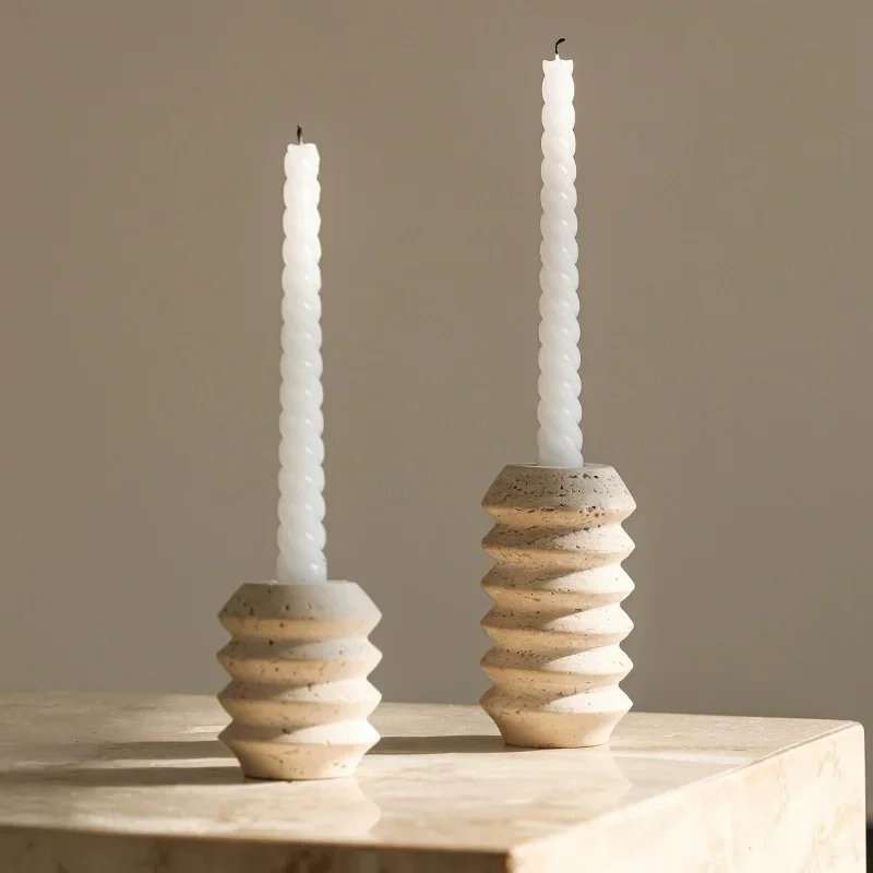 True Natural Travertine Stone Candle Holders  Set Of 2 Premium Marble Candlestick Holder For Wedding Dinning Party Table Cream