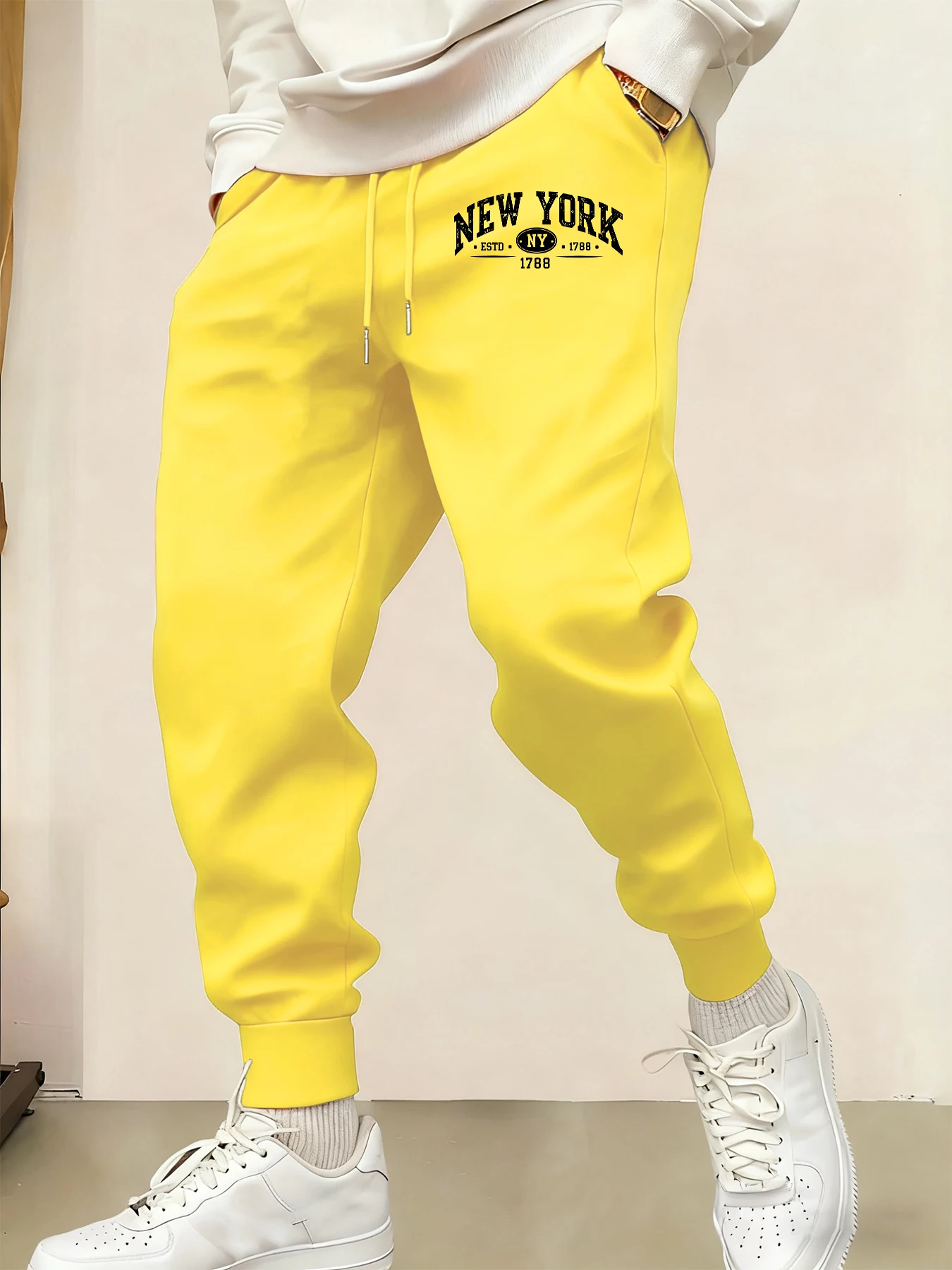 

New York Estd 1788 Printed Men Autumn Street Sportpants Comfy Warm Sweatpants Fashion Casual Long Pants Fleece Jogging Trousers