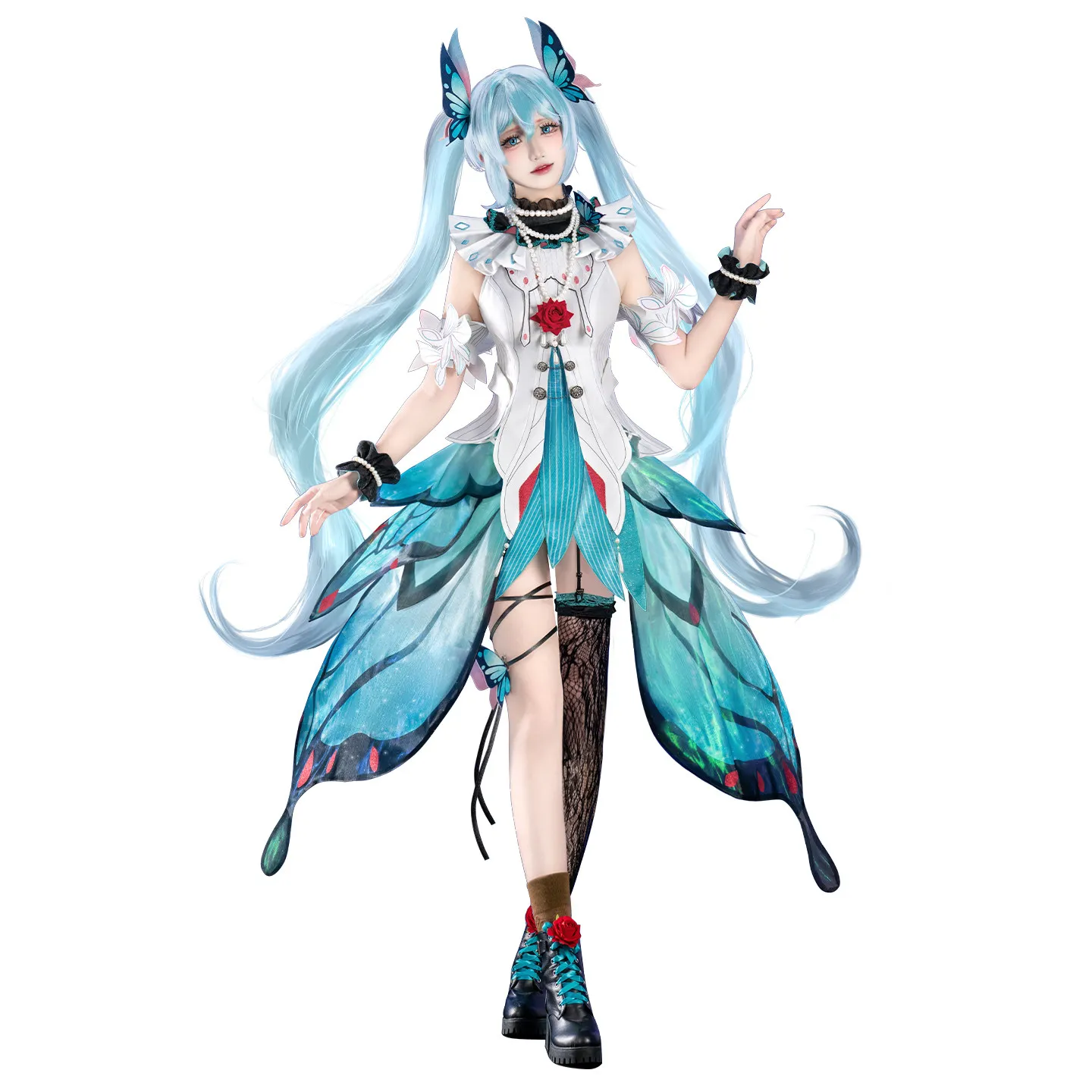 

Miku Cyan Butterfly Future Dress Cosplay Costume Full Set for Women Halloween Comic Con Role Play Anime Party Outfit