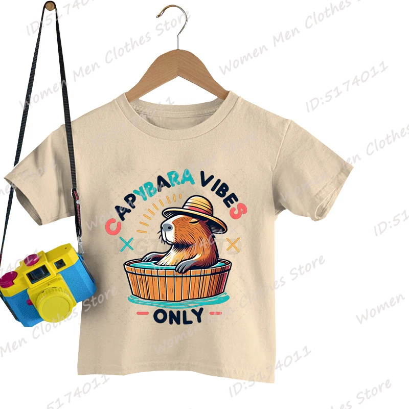 Cute Capybara Vibes Only Graphic T-Shirt Funny Children Boys Tees Summer Fashion Casual Tee Shirts Personalized Popular T-shirts