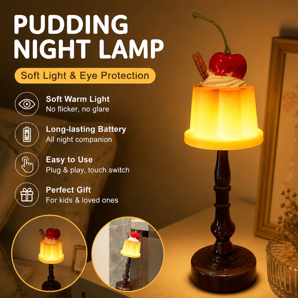 Cute LED Desk Lamp Pudding Creative Night Light Bedroom Eye Protection Lamps Atmosphere Light for Bar Room Home Decor Kids Gifts